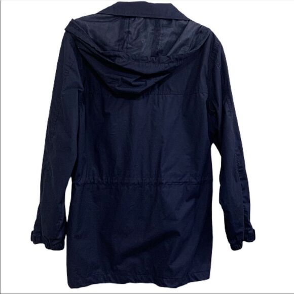 CHEROKEE JACKET WOMEN SMALL NAVY BLUE HOODED RAIN COAT WIND BREAKER SNAP UP. - Picture 3 of 7